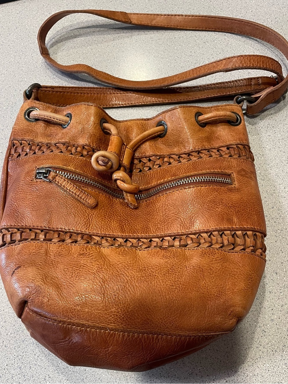 Vilenca Braided Cognac Leather Hobo Crossbody Bag